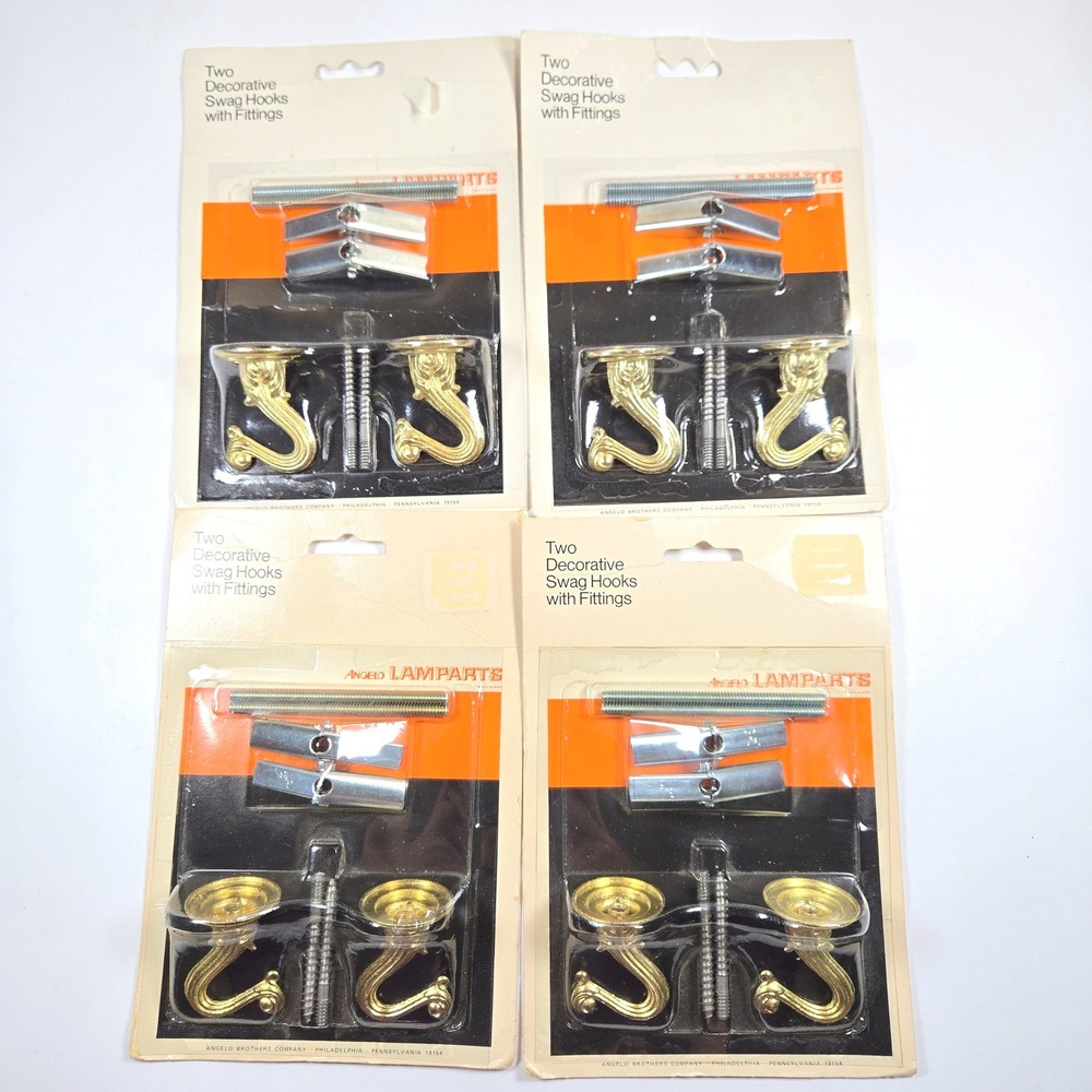 Vintage 1976 Angelo Lamparts Brass Gold Decorative Swag Hooks 4 Packs 8 Total